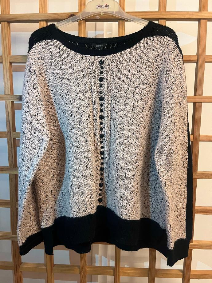 Pull beige et noir en laine  (PU02)